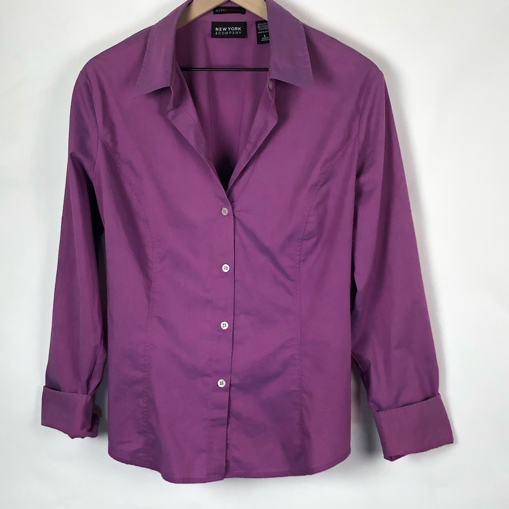 🦋Button-Down Shirt Purple stretch sz Large